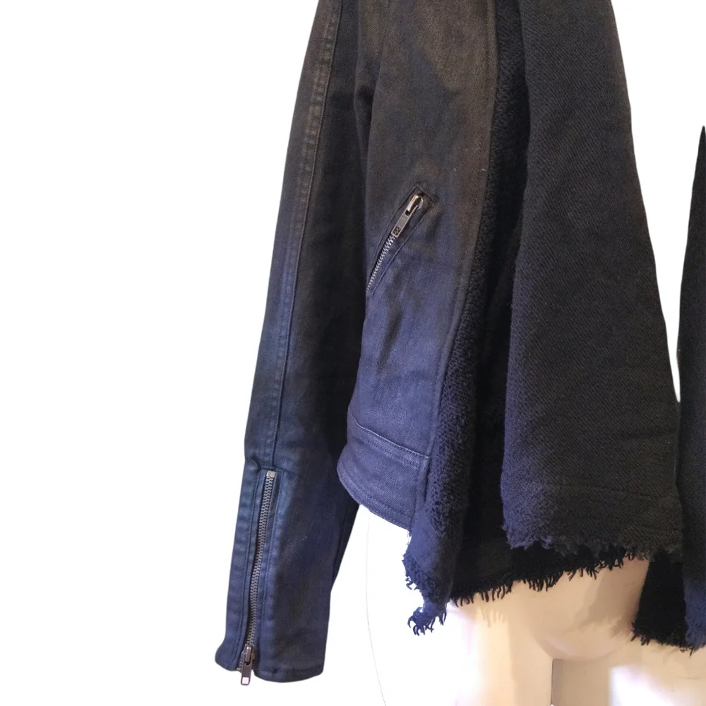 Free people black jacket coated denim front draped knit detail sz.0 - Picture 8 of 16